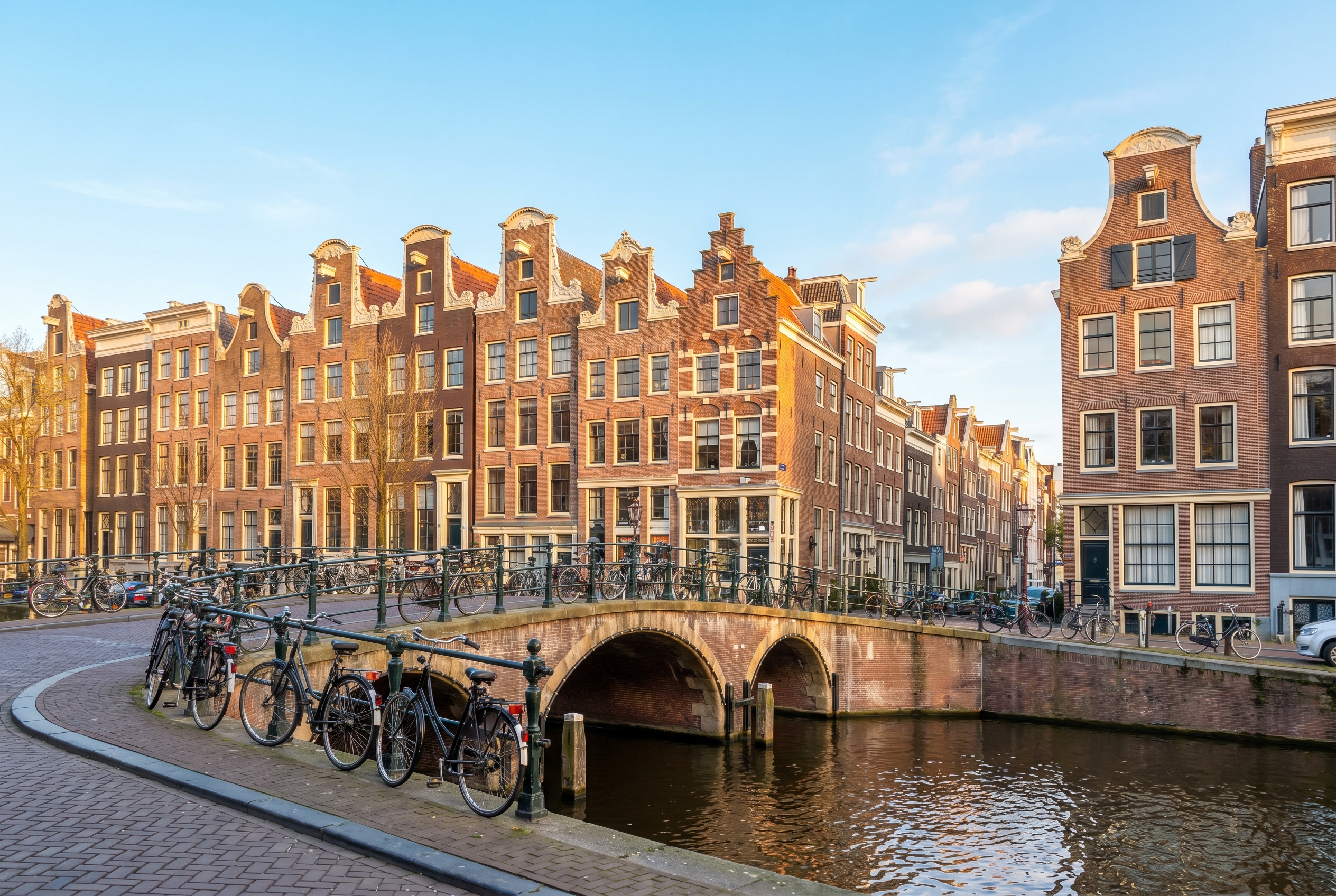 Canal houses along a waterway in Amsterdam
