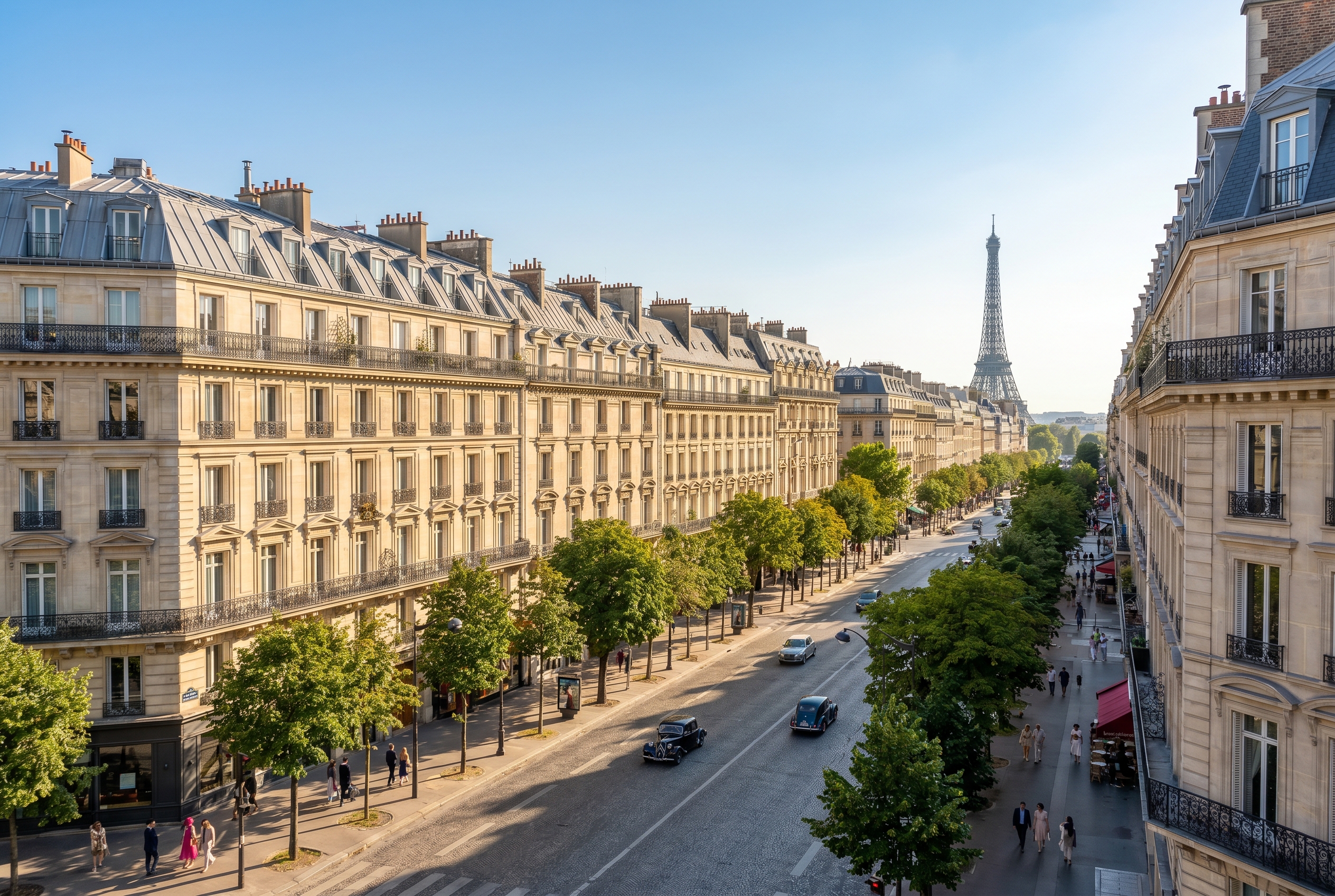 Paris skyline with the Eiffel Tower in the distance